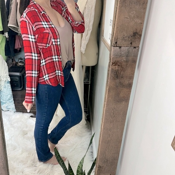Lucky Brand red plaid button down size small - Picture 2 of 6